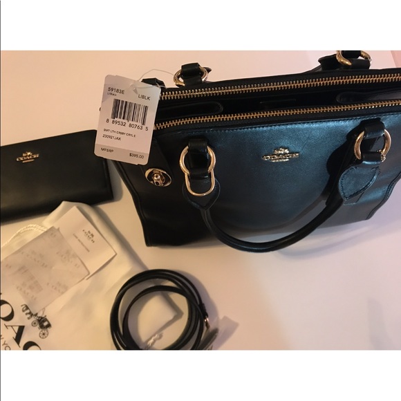 Coach Black Leather Satchel Shoulder Bag & Wallet - Picture 6 of 8